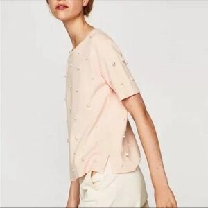 Zara Pearl Embellished Pink Top